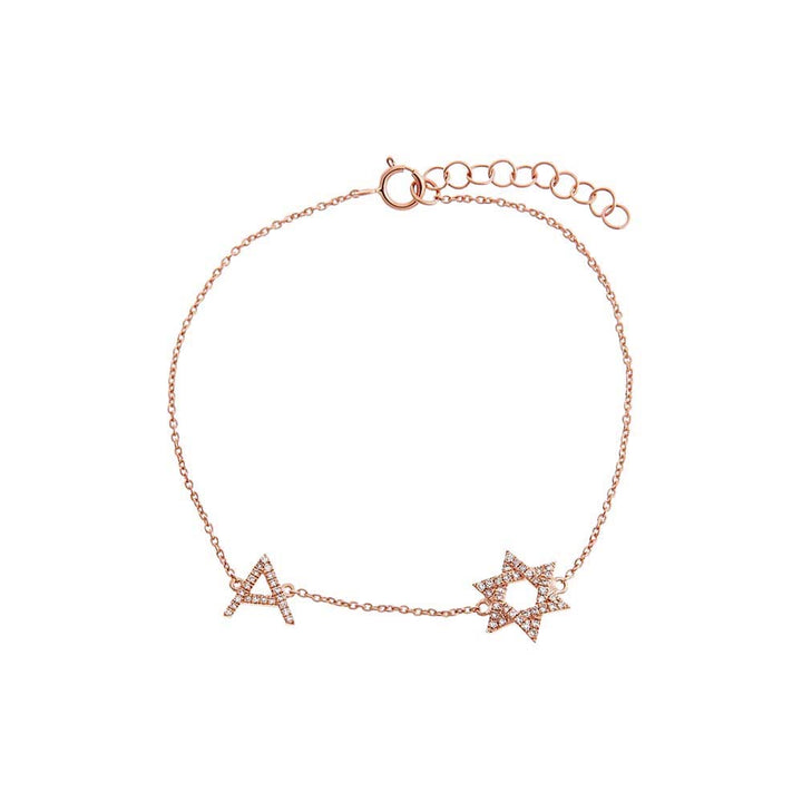 14K Rose Gold Diamond Pave Star Of David Initial Bracelet 14K - Adina Eden's Jewels