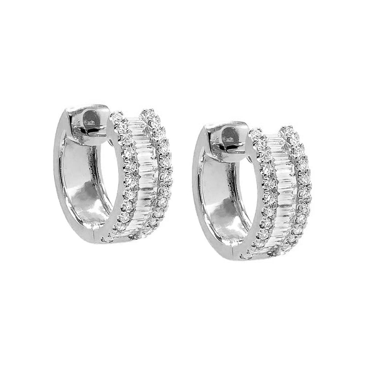 14K White Gold Diamond Pave X Baguette Huggie Earring 14K - Adina Eden's Jewels