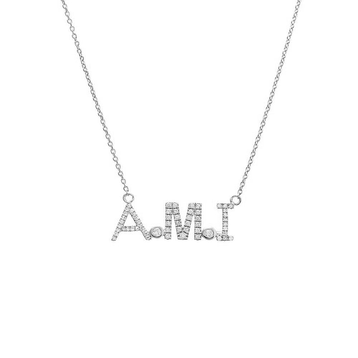 14K White Gold Diamond Block Monogram Nameplate Necklace 14K - Adina Eden's Jewels
