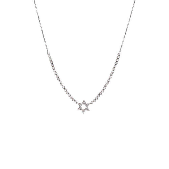 14K White Gold Diamond Star Of David Half Tennis Necklace 14K - Adina Eden's Jewels