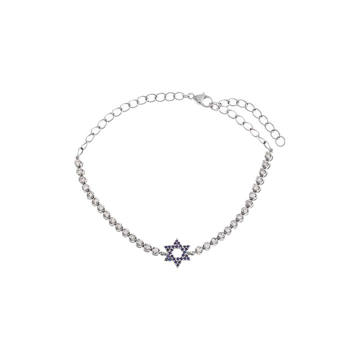 14K White Gold Diamond X Sapphire Blue Star Of David Tennis Bracelet 14K - Adina Eden's Jewels