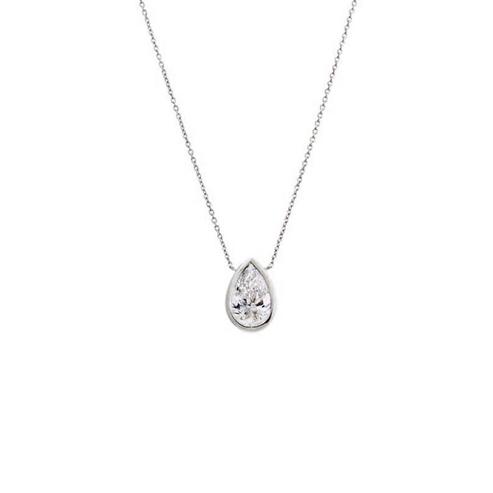 14K White Gold / 0.25 CT Lab Grown Diamond Pear Bezel Necklace 14K - Adina Eden's Jewels