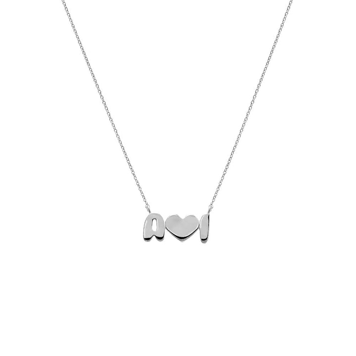 14K White Gold Solid Bubble Double Initials Heart Necklace 14K - Adina Eden's Jewels