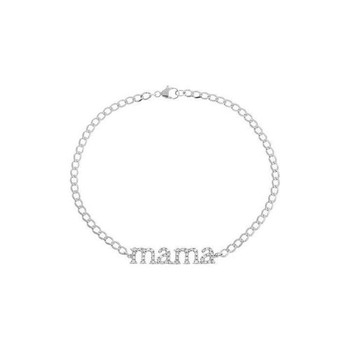 14K White Gold Diamond Pave Mama Lowercase Bracelet 14K - Adina Eden's Jewels