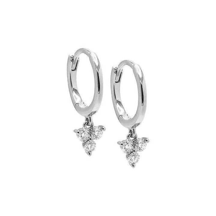 14K White Gold / Pair Diamond Dangling Trio Cluster Huggie Earring 14K - Adina Eden's Jewels