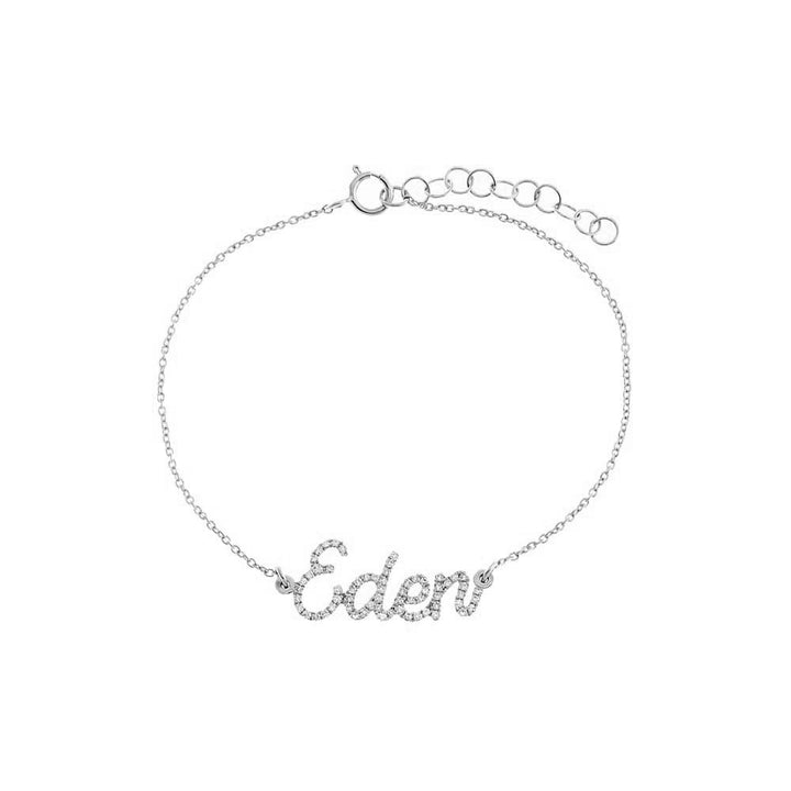 14K White Gold / 3 Diamond Pave Script Name Bracelet 14K - Adina Eden's Jewels