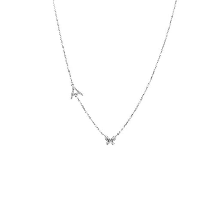 14K White Gold Diamond Pave Butterfly Initial Necklace 14K - Adina Eden's Jewels