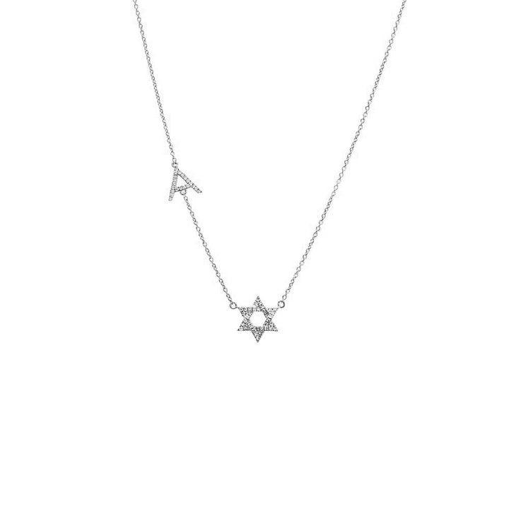 14K White Gold Diamond Pave Star Of David Initial Necklace 14K - Adina Eden's Jewels