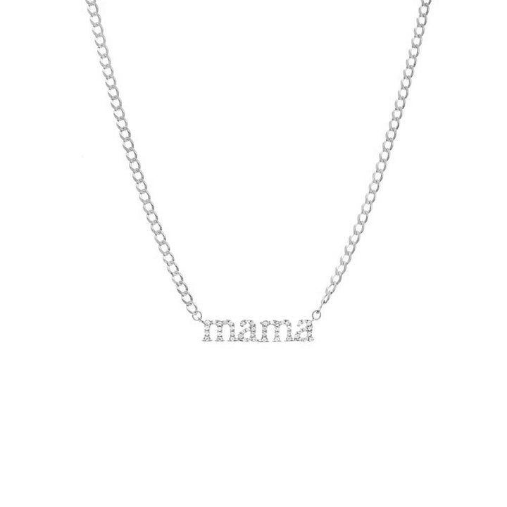 14K White Gold Diamond Pave Mama Lowercase Necklace 14K - Adina Eden's Jewels