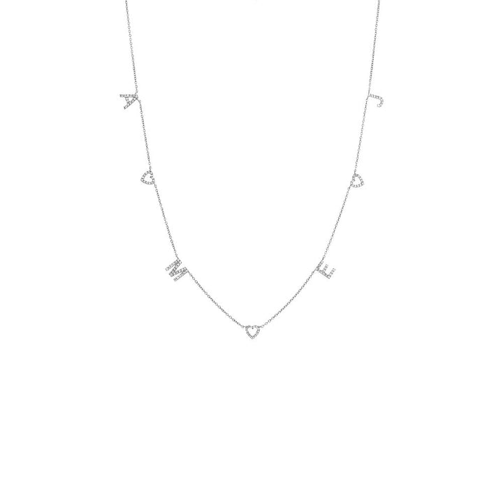 14K White Gold / 4 Diamond Pave Open Hearts X Initials Necklace 14K - Adina Eden's Jewels