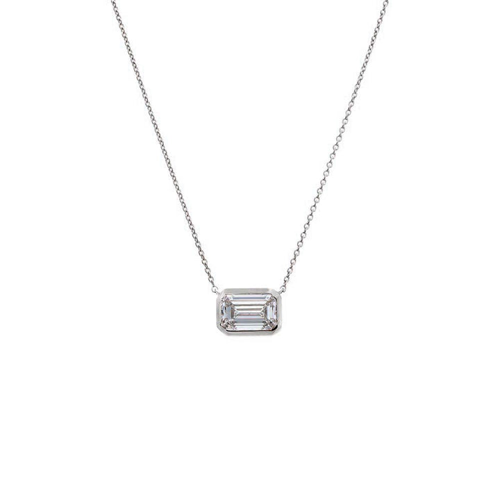 14K White Gold / 0.25 CT Lab Grown Diamond Emerald Bezel Necklace 14K - Adina Eden's Jewels