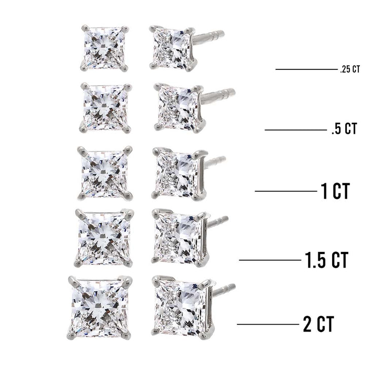  Lab Grown Diamond Princess Cut Four Prong Stud Earring 14K - Adina Eden's Jewels