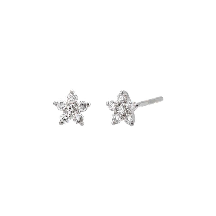 14K White Gold / Pair Diamond Flower Stud Earring 14K - Adina Eden's Jewels