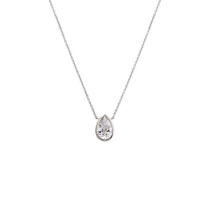  Lab Grown Diamond Pear Bezel Necklace 14K - Adina Eden's Jewels