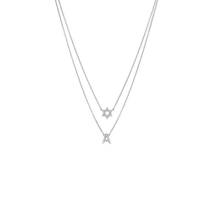 14K White Gold Diamond Initial X Star of David Double Necklace 14K - Adina Eden's Jewels