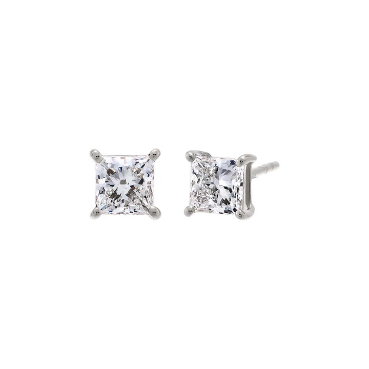 14K White Gold / 0.25 CT Lab Grown Diamond Princess Cut Four Prong Stud Earring 14K - Adina Eden's Jewels