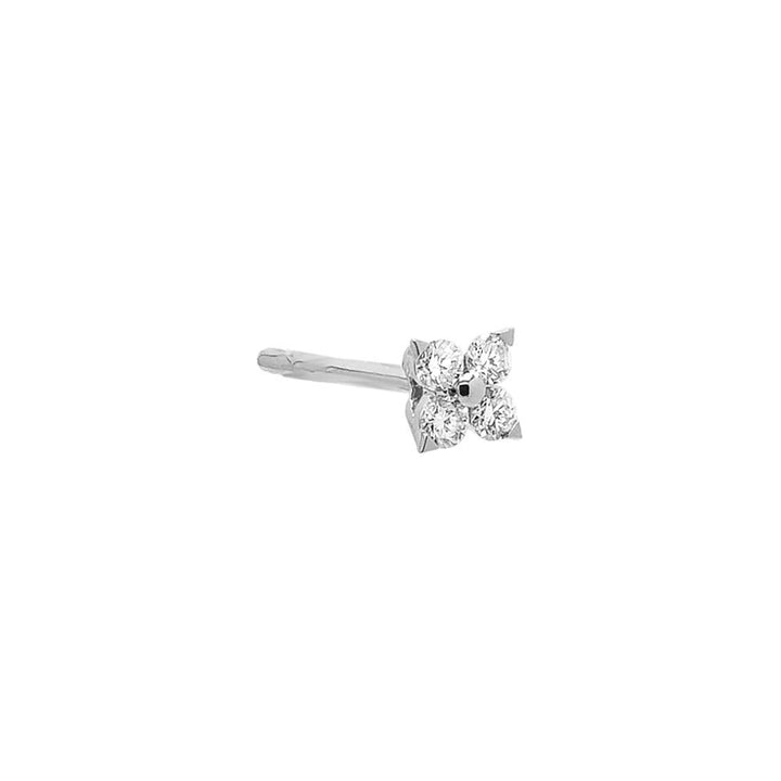 14K White Gold / Single Diamond 4 Leaf Clover Flower Stud Earring 14K - Adina Eden's Jewels