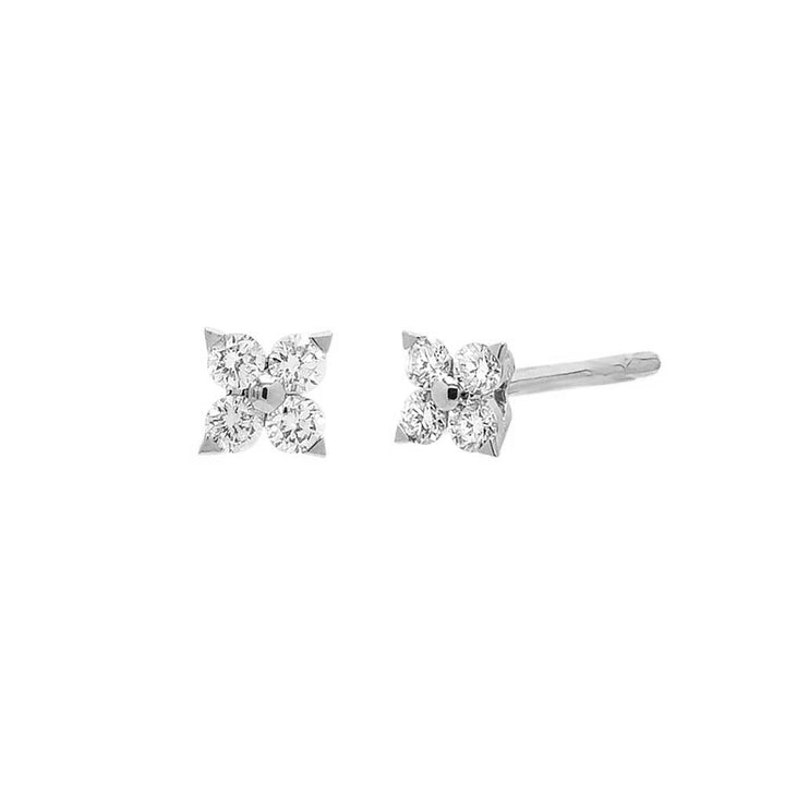 14K White Gold / Pair Diamond 4 Leaf Clover Flower Stud Earring 14K - Adina Eden's Jewels