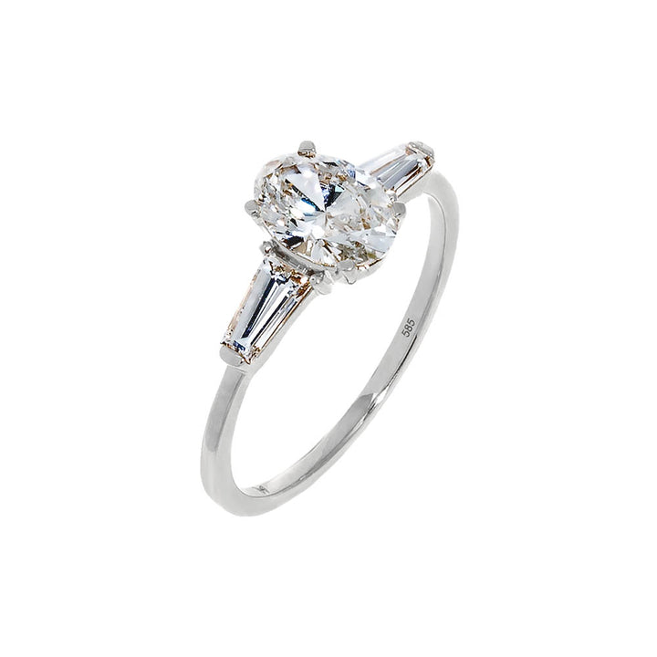 14K White Gold / 5 Lab Grown Diamond Oval Cut Tapered Baguette Engagement Ring 14K - Adina Eden's Jewels
