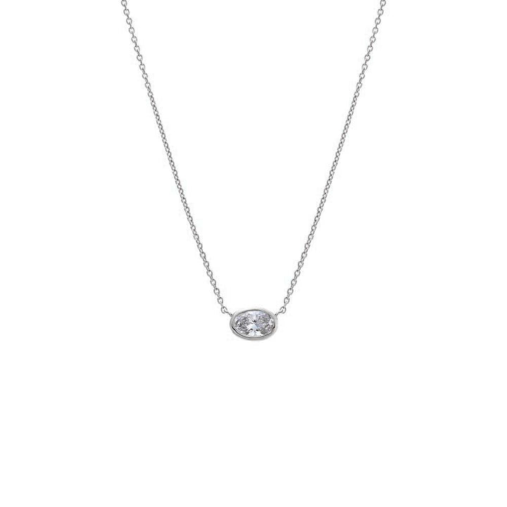 14K White Gold / 0.25 CT Lab Grown Diamond Oval Bezel Necklace 14K - Adina Eden's Jewels