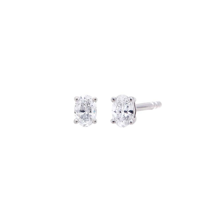 14K White Gold / 0.25 CT Lab Grown Diamond Oval Four Prong Stud Earring 14K - Adina Eden's Jewels