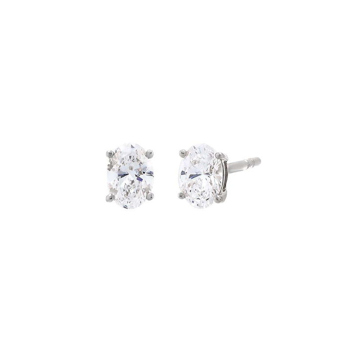 14K White Gold / 0.50 CT Lab Grown Diamond Oval Four Prong Stud Earring 14K - Adina Eden's Jewels