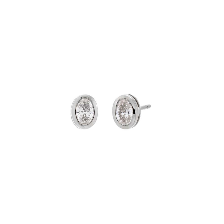 14K White Gold / 0.50 CT Lab Grown Diamond Oval Bezel Stud Earring 14K - Adina Eden's Jewels