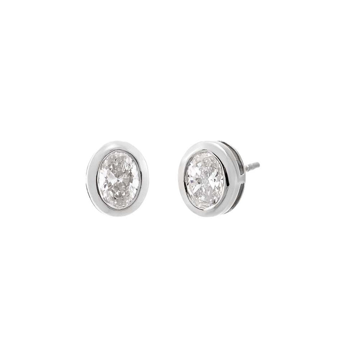 14K White Gold / 2 CT Lab Grown Diamond Oval Bezel Stud Earring 14K - Adina Eden's Jewels