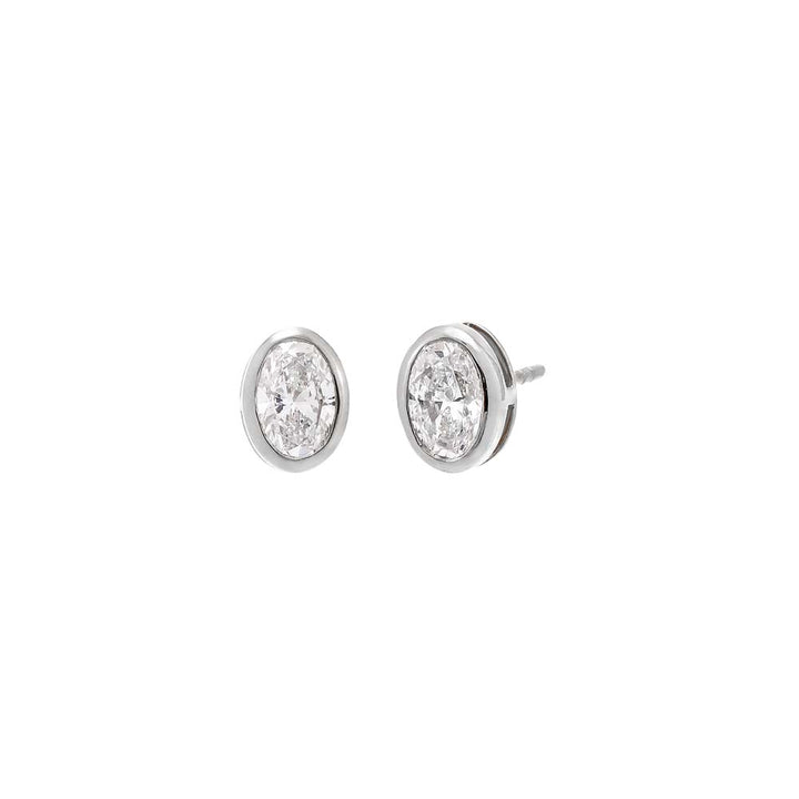 14K White Gold / 1 CT Lab Grown Diamond Oval Bezel Stud Earring 14K - Adina Eden's Jewels