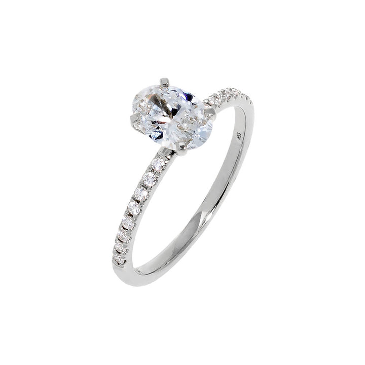 14K White Gold / 5 Lab Grown Diamond Pave Oval Cut Engagement Ring 14K - Adina Eden's Jewels