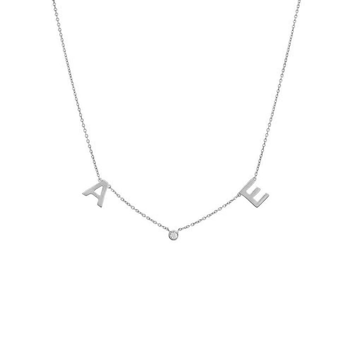 14K White Gold Solid Initial X Diamond Bezel Necklace 14K - Adina Eden's Jewels