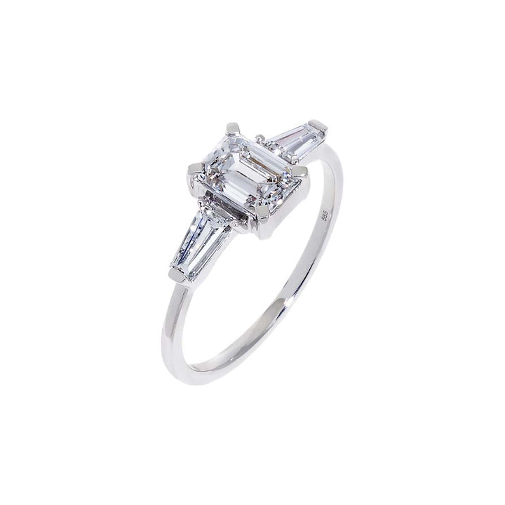 Lab Grown Diamond Emerald Cut Tapered Baguette Engagement Ring 14K