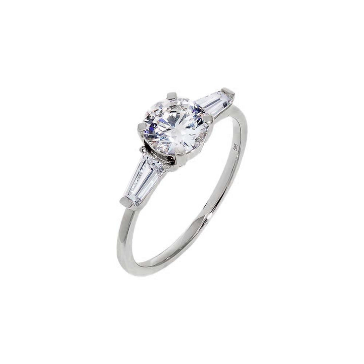 14K White Gold / 5 Lab Grown Diamond Round Cut Tapered Baguette Engagement Ring 14K - Adina Eden's Jewels