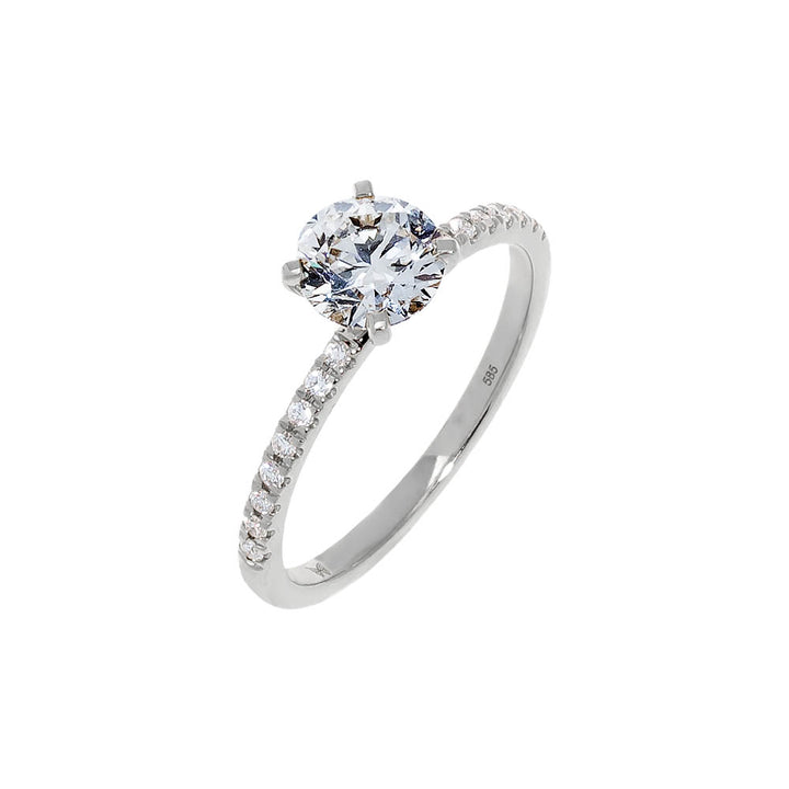 14K White Gold / 5 Lab Grown Diamond Pave Solitaire Cut Engagement Ring 14K - Adina Eden's Jewels
