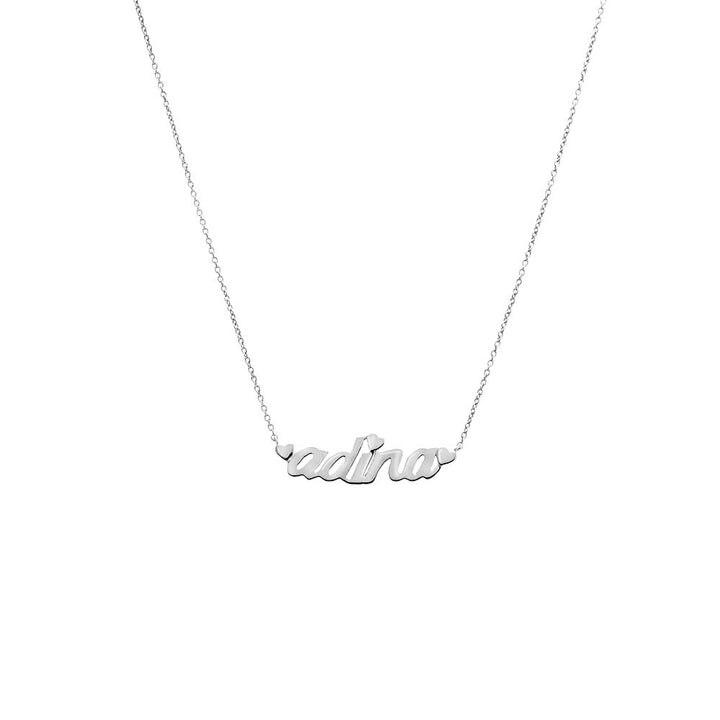 14K White Gold Solid Heart Accented Nameplate Necklace 14K - Adina Eden's Jewels