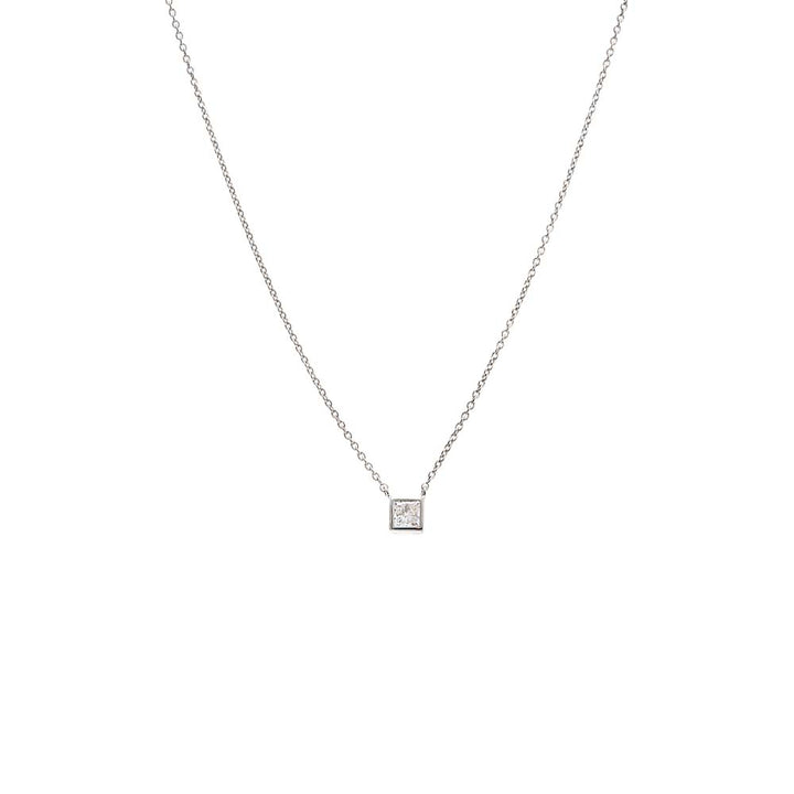  Lab Grown Diamond Princess Cut Bezel Necklace 14K - Adina Eden's Jewels