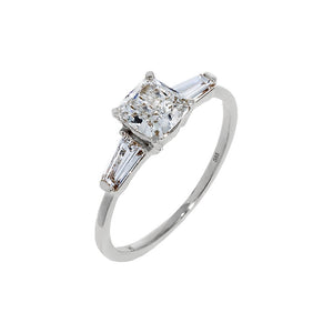 14K White Gold / 5 Lab Grown Diamond Cushion Cut Tapered Baguette Engagement Ring 14K - Adina Eden's Jewels