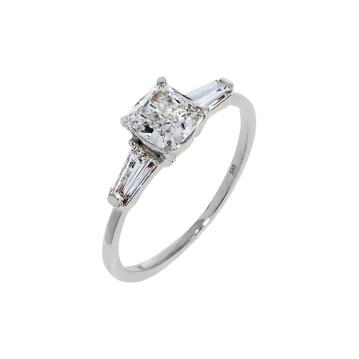 Lab Grown Diamond Cushion Cut Tapered Baguette Engagement Ring 14K