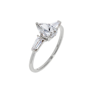 14K White Gold / 5 Lab Grown Diamond Pear Cut Tapered Baguette Engagement Ring 14K - Adina Eden's Jewels