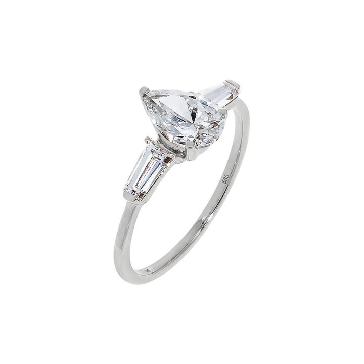 Lab Grown Diamond Pear Cut Tapered Baguette Engagement Ring 14K