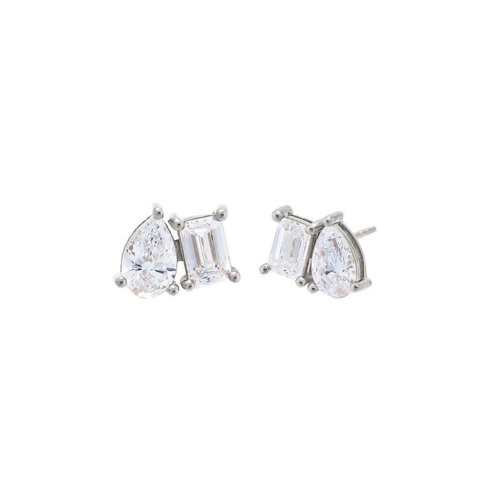 14K White Gold Lab Grown Diamond Emerald X Pear Stud Earring 14K - Adina Eden's Jewels
