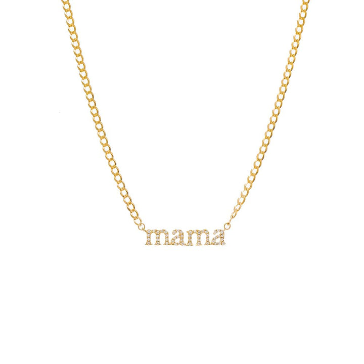 14K Gold Diamond Pave Mama Lowercase Necklace 14K - Adina Eden's Jewels