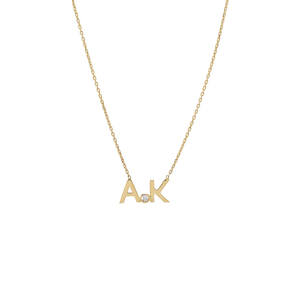 14K Gold Solid Double Initail Diamond Bezel Necklace 14K - Adina Eden's Jewels