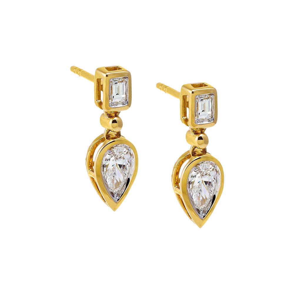 14K Gold Lab Grown Diamond Emerald X Pear Dangling Drop Stud Earring 14K - Adina Eden's Jewels