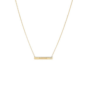 14K Gold Engraved Name Bezel Diamond Bar Necklace 14K - Adina Eden's Jewels