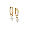 Pearl White Diamond Beaded Pearl Drop Huggie Earring 14K - Adina Eden's Jewels