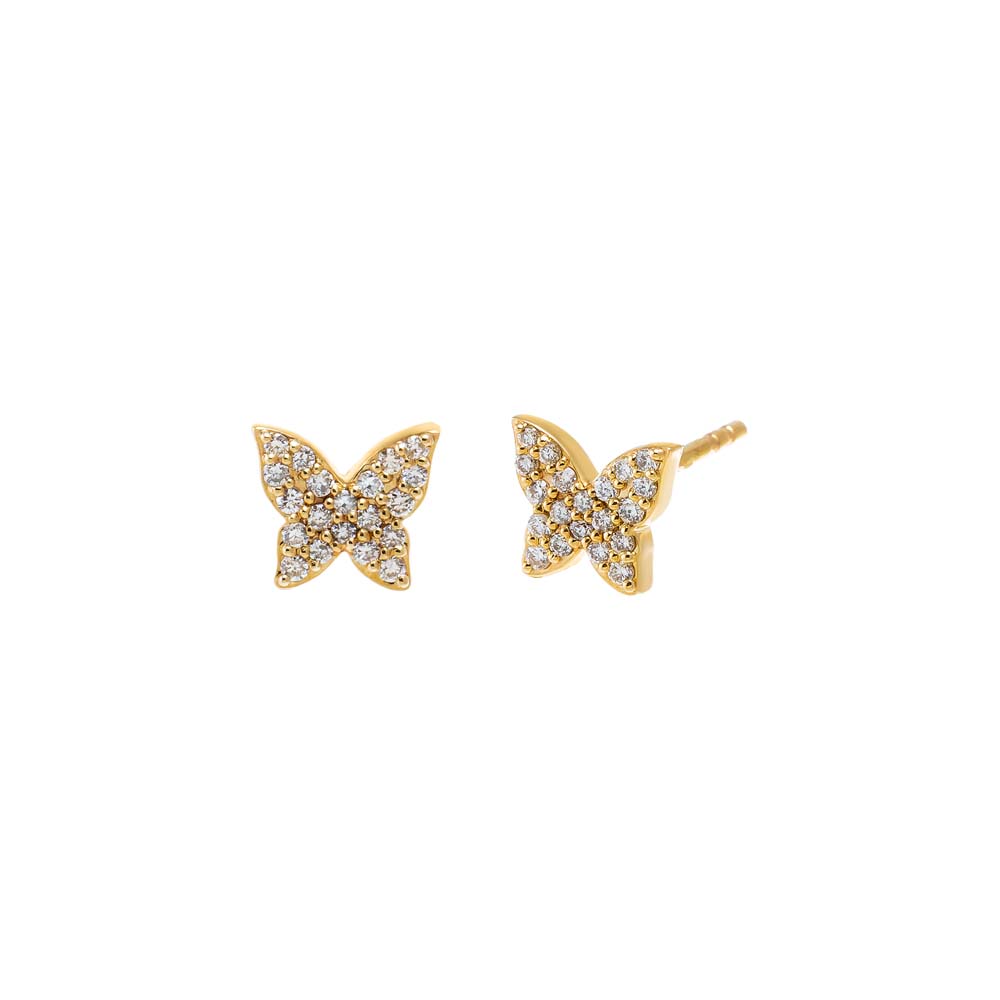 14K Gold Small Diamond Pave Butterfly Stud Earring 14K - Adina Eden's Jewels