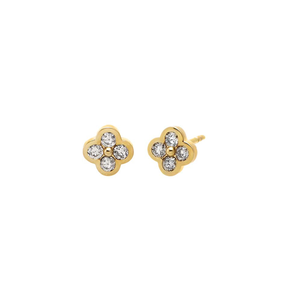 14K Gold Diamond Flower Bezel Stud Earring 14K - Adina Eden's Jewels