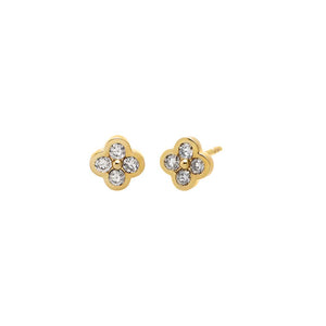14K Gold Diamond Flower Bezel Stud Earring 14K - Adina Eden's Jewels