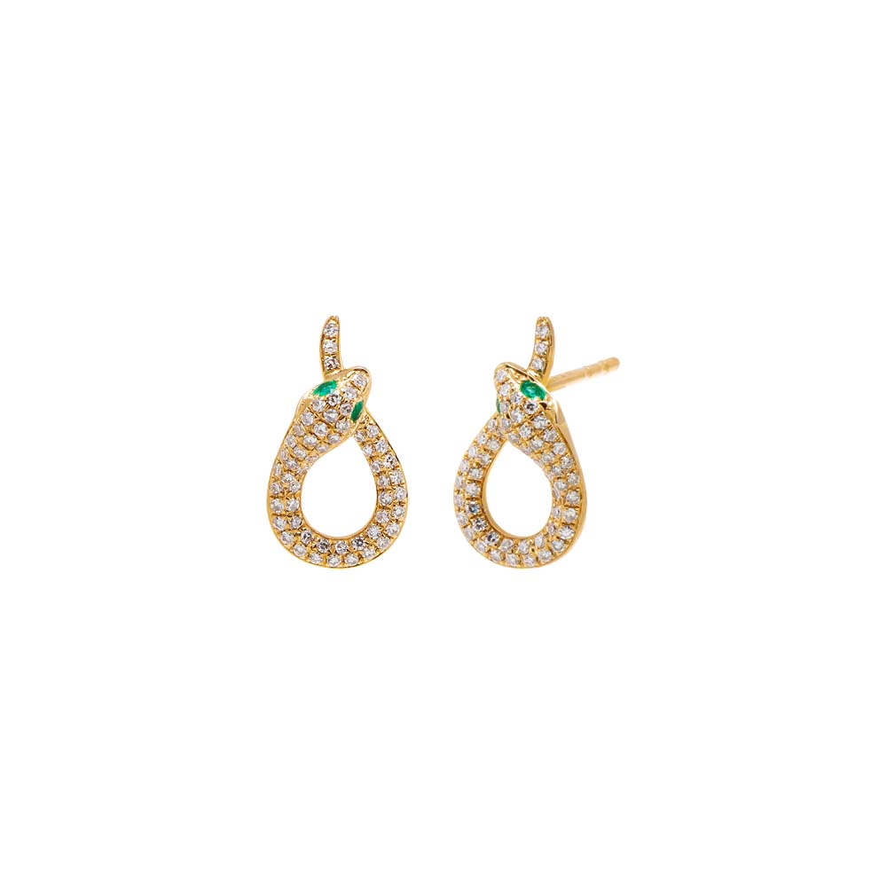 14K Gold Diamond Pave Looped Snake Stud Earring 14K - Adina Eden's Jewels